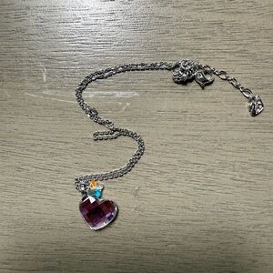 Swarovski Silver Necklace with Purple Heart and Blue Accent
